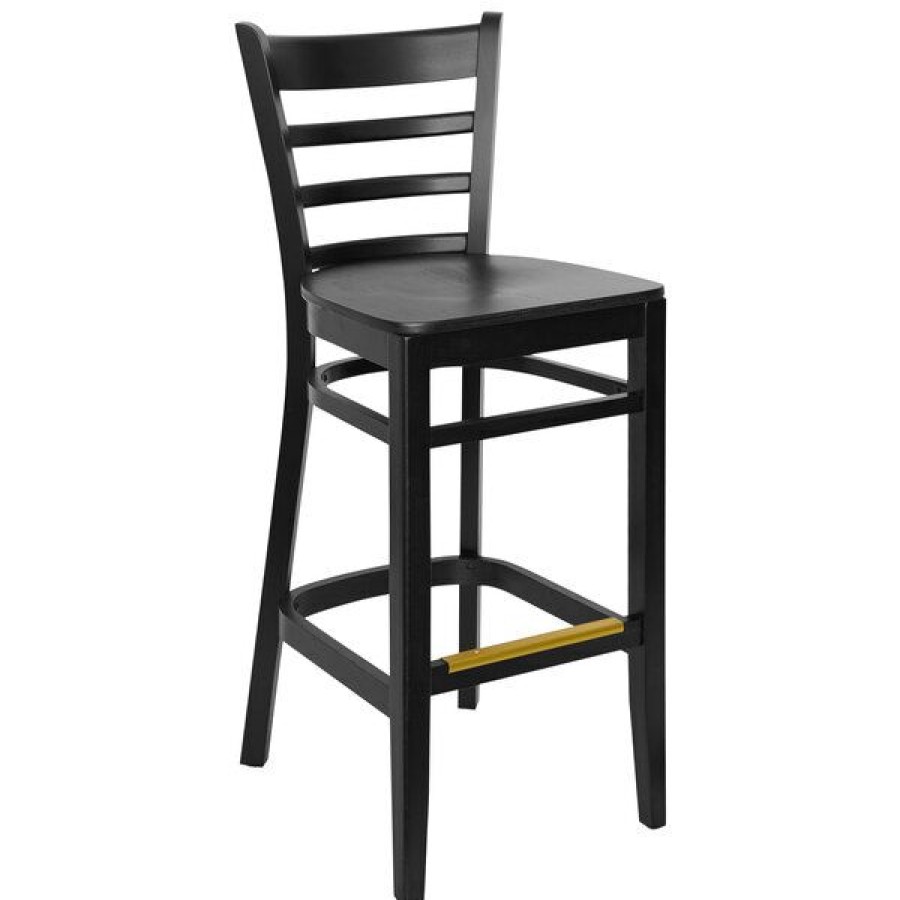 Restaurant Bar Stools * | Hot Sale Bfm Seating Berkeley Black Beechwood Ladder Back Barstool With Veneer Wood Seat