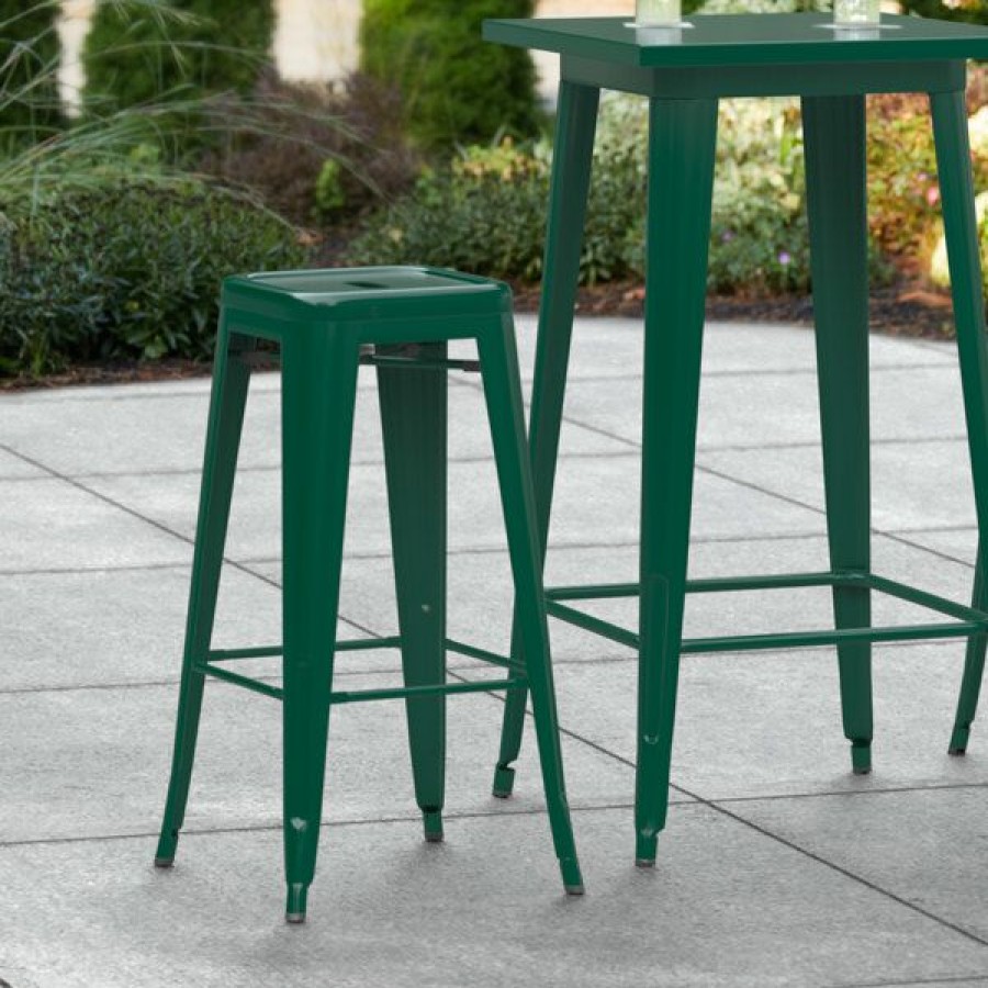 Outdoor Restaurant Bar Stools * | Hot Sale Lt&S Alloy Series Lancaster Table & Seating Alloy Series Emerald Stackable Metal Indoor / Outdoor Industrial Barstool With Drain Hole Seat