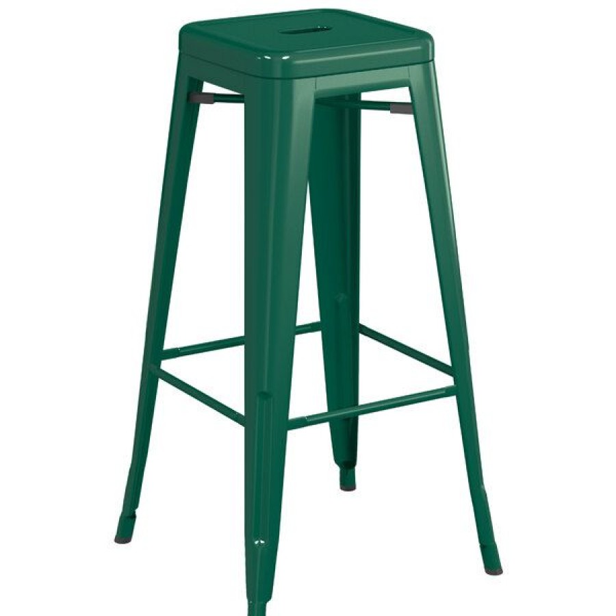 Outdoor Restaurant Bar Stools * | Hot Sale Lt&S Alloy Series Lancaster Table & Seating Alloy Series Emerald Stackable Metal Indoor / Outdoor Industrial Barstool With Drain Hole Seat