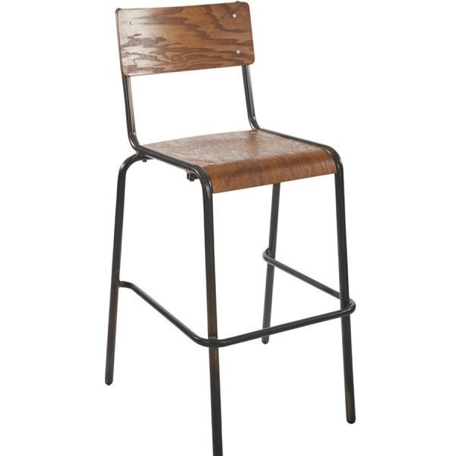 Restaurant Bar Stools * | Best Pirce Bfm Seating Js55Bash-Aaru Nash Stackable Barstool With Distressed Steel Frame And Autumn Ash Veneer Wood Seat And Back