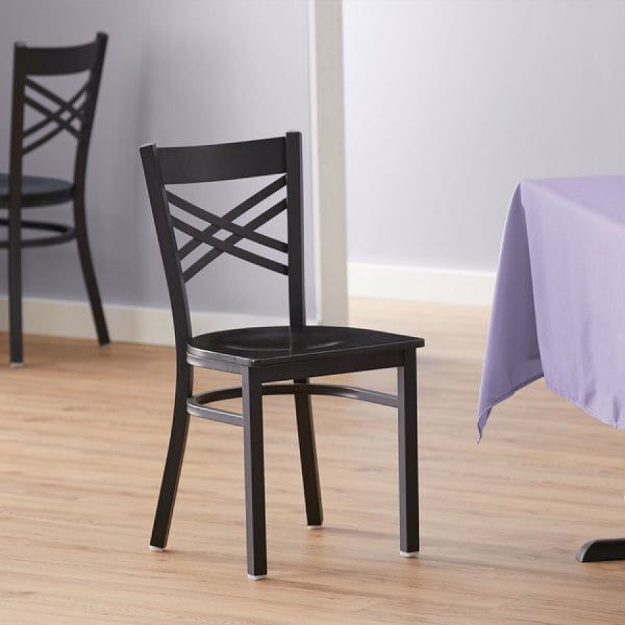 Restaurant Chairs * | Hot Sale Lancaster Table & Seating Cross Back Black Chair With Black Wood Seat