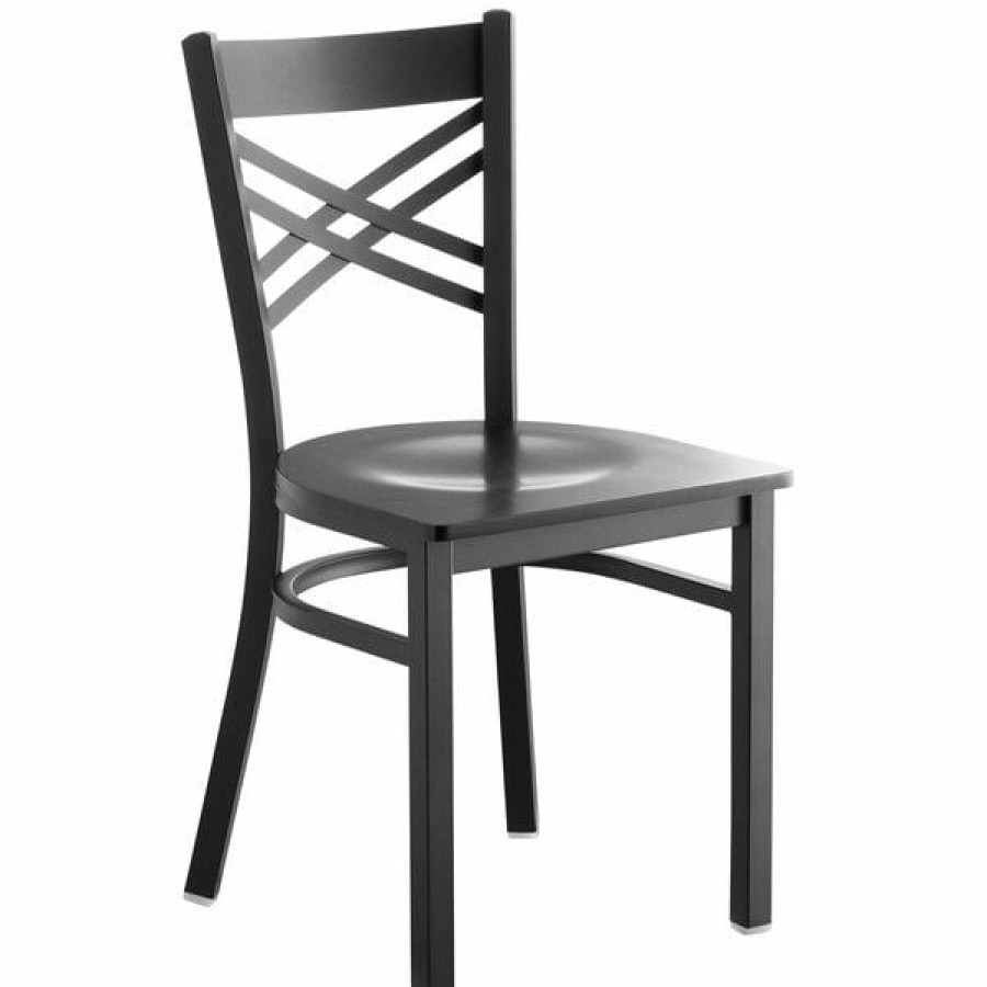 Restaurant Chairs * | Hot Sale Lancaster Table & Seating Cross Back Black Chair With Black Wood Seat