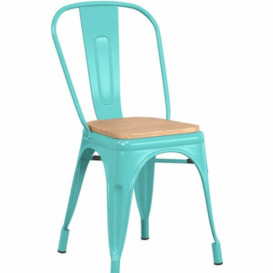 Restaurant Chairs * | Deals Lt&S Alloy Series Lancaster Table & Seating Alloy Series Seafoam Metal Indoor Industrial Cafe Chair With Vertical Slat Back And Natural Wood Seat