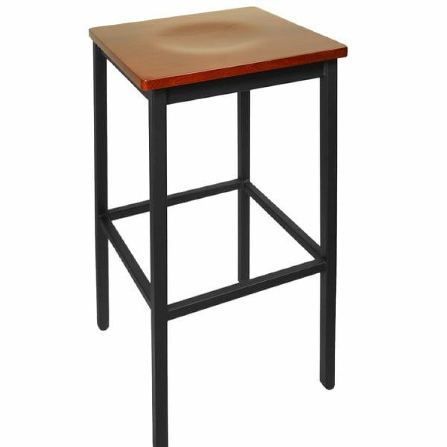 Restaurant Bar Stools * | Best Reviews Of Bfm Seating 2510Bchw-Sb Trent Sand Black Metal Barstool With Cherry Wood Seat