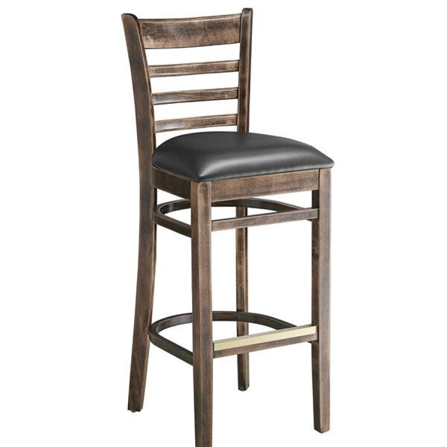 Restaurant Bar Stools * | Cheap Lancaster Table & Seating Vintage Ladder Back Bar Height Chair With Black Padded Seat