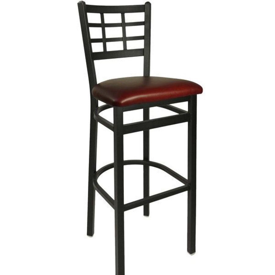 Restaurant Bar Stools * | Top 10 Bfm Seating 2163Bbuv-Sb Marietta Sand Black Steel Bar Height Chair With 2 Burgundy Vinyl Seat