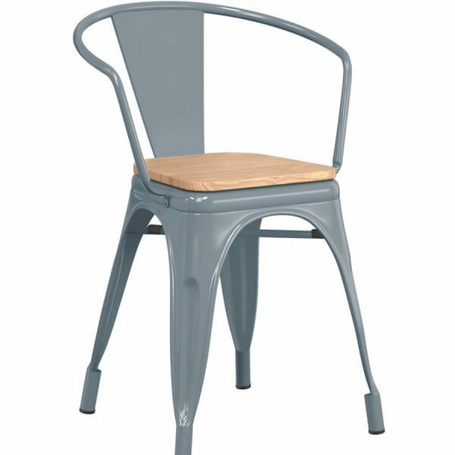 Restaurant Chairs * | Coupon Lt&S Alloy Series Lancaster Table & Seating Alloy Series Charcoal Metal Indoor Industrial Cafe Arm Chair With Natural Wood Seat