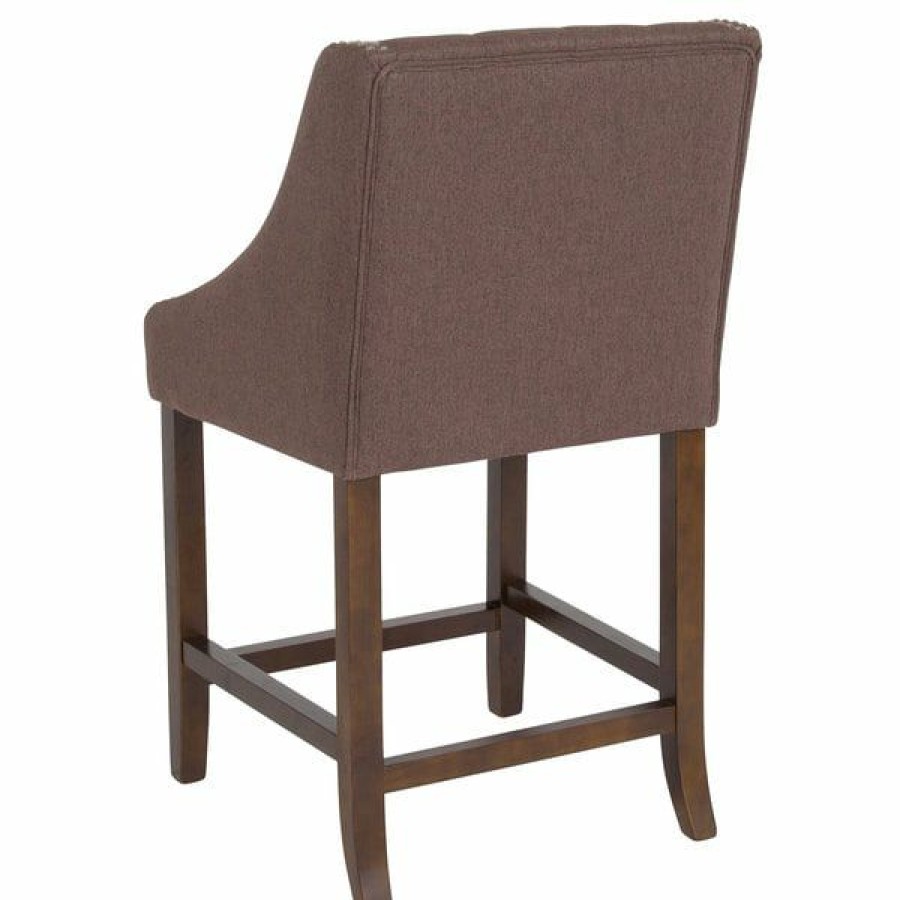 Restaurant Bar Stools * | Best Sale Flash Furniture Ch-182020-T-24-Bn-F-Gg Carmel Series Counter Height Stool In Brown Tufted Fabric With Walnut Frame And Nail Trim Accent