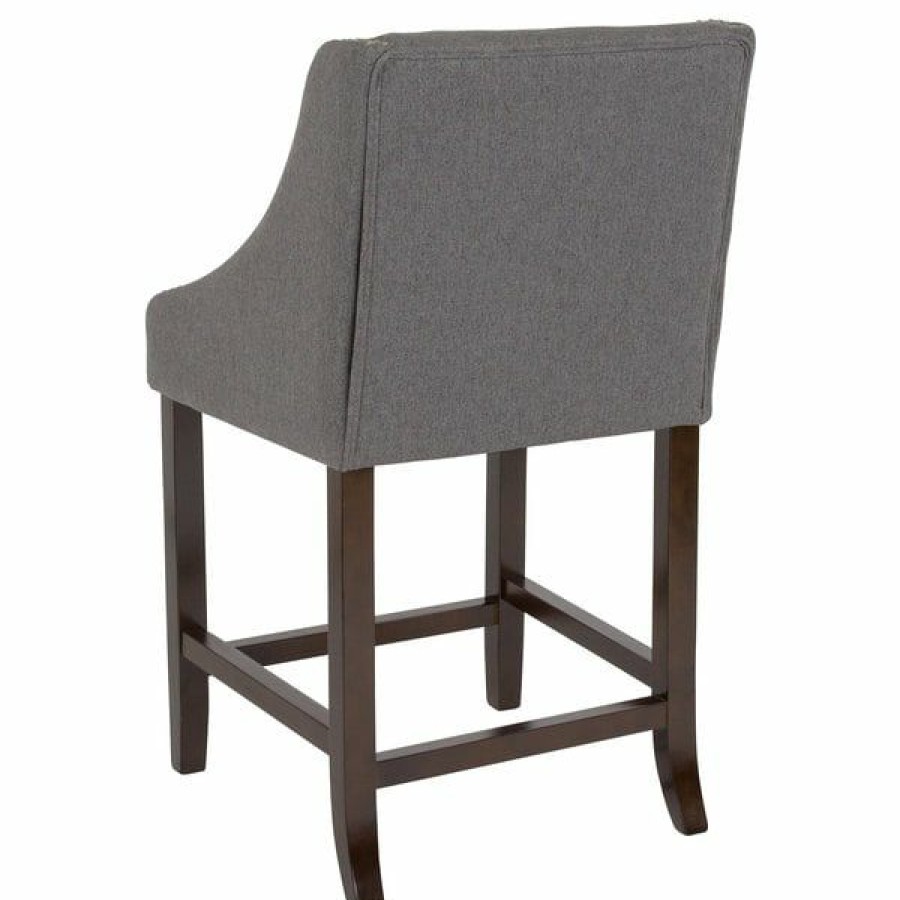 Restaurant Bar Stools * | Budget Flash Furniture Ch-182020-24-Dkgy-F-Gg Carmel Series Counter Height Stool In Dark Gray Fabric With Walnut Frame And Nail Trim Accent