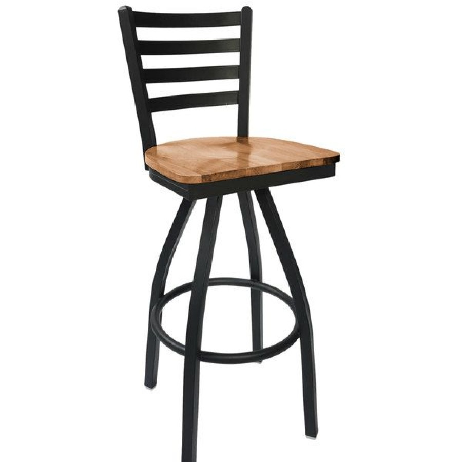 Restaurant Bar Stools * | Best Deal Bfm Seating 2160Sash-Sb Lima Sand Black Steel Bar Height Chair With Autumn Ash Wooden Swivel Seat