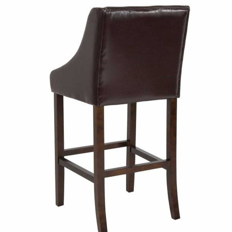 Restaurant Bar Stools * | Budget Flash Furniture Ch-182020-30-Bn-Gg Carmel Series Brown Leather Bar Stool With Walnut Frame And Nail Trim Accent