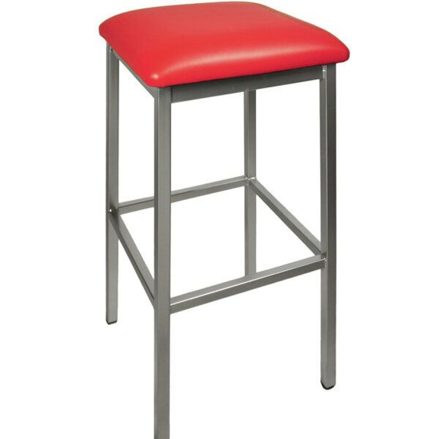 Restaurant Bar Stools * | Discount Bfm Seating 2510Brdv-Cl Trent Clear Coated Steel Bar Stool With 2 Red Vinyl Seat