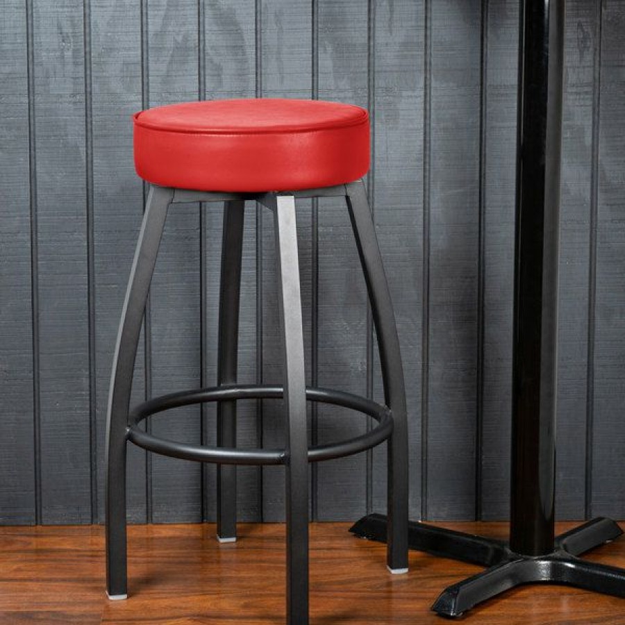 Restaurant Bar Stools * | Coupon Lancaster Table & Seating Black Backless Barstool With Red Swivel Upholstered Seat