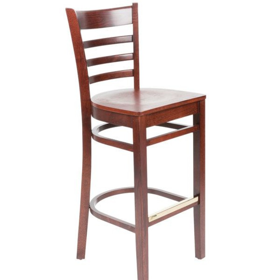 Restaurant Bar Stools * | Deals Lancaster Table & Seating Mahogany Finish Wooden Ladder Back Bar Height Chair