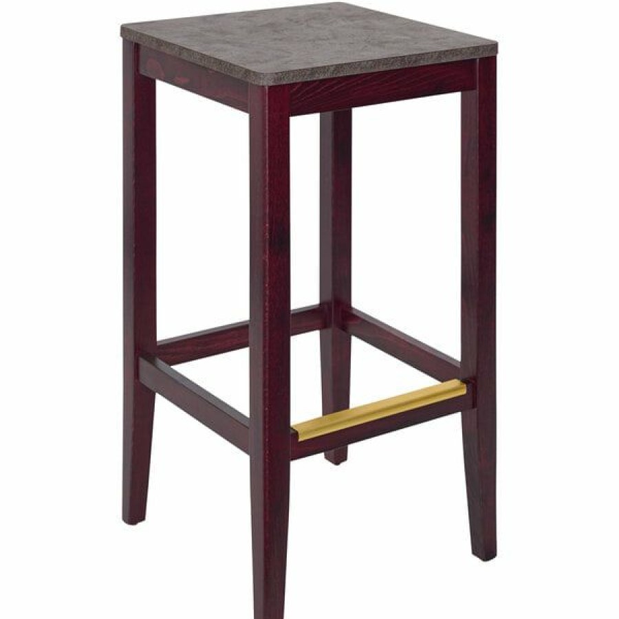 Restaurant Bar Stools * | Outlet Bfm Seating Stockton Dark Mahogany Beechwood Square Backless Barstool With Relic Rustic Copper Seat