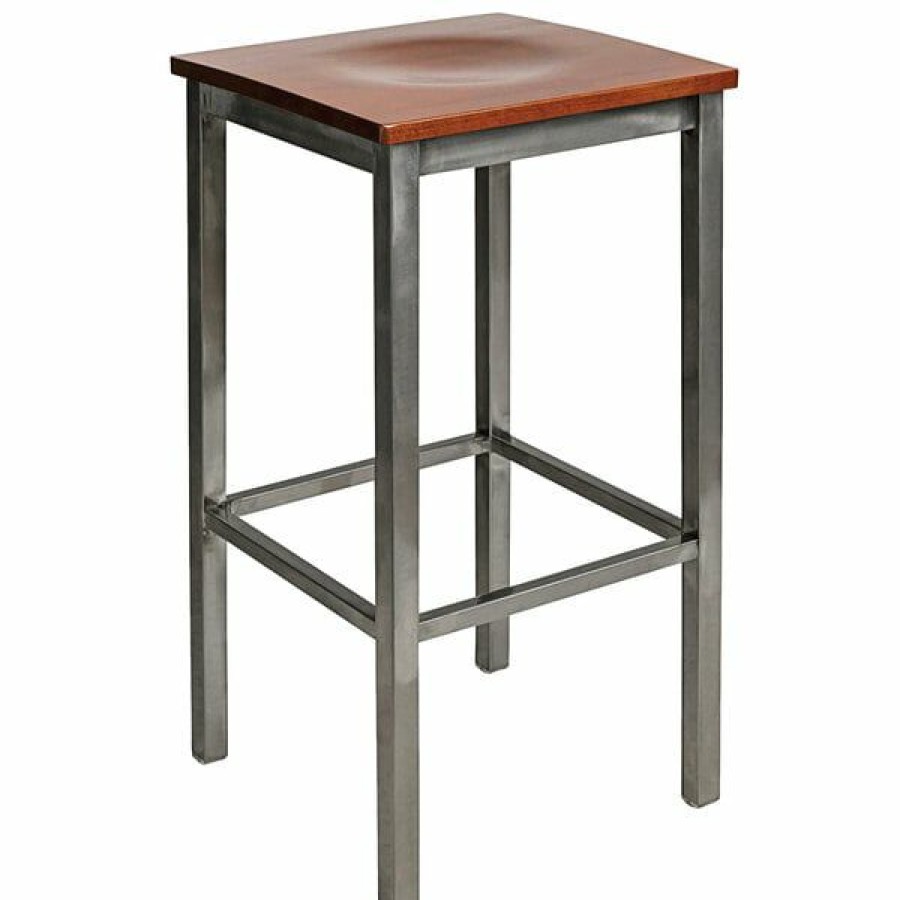 Restaurant Bar Stools * | Discount Bfm Seating 2510Bchw-Cl Trent Clear Coated Steel Bar Stool With Cherry Wooden Seat