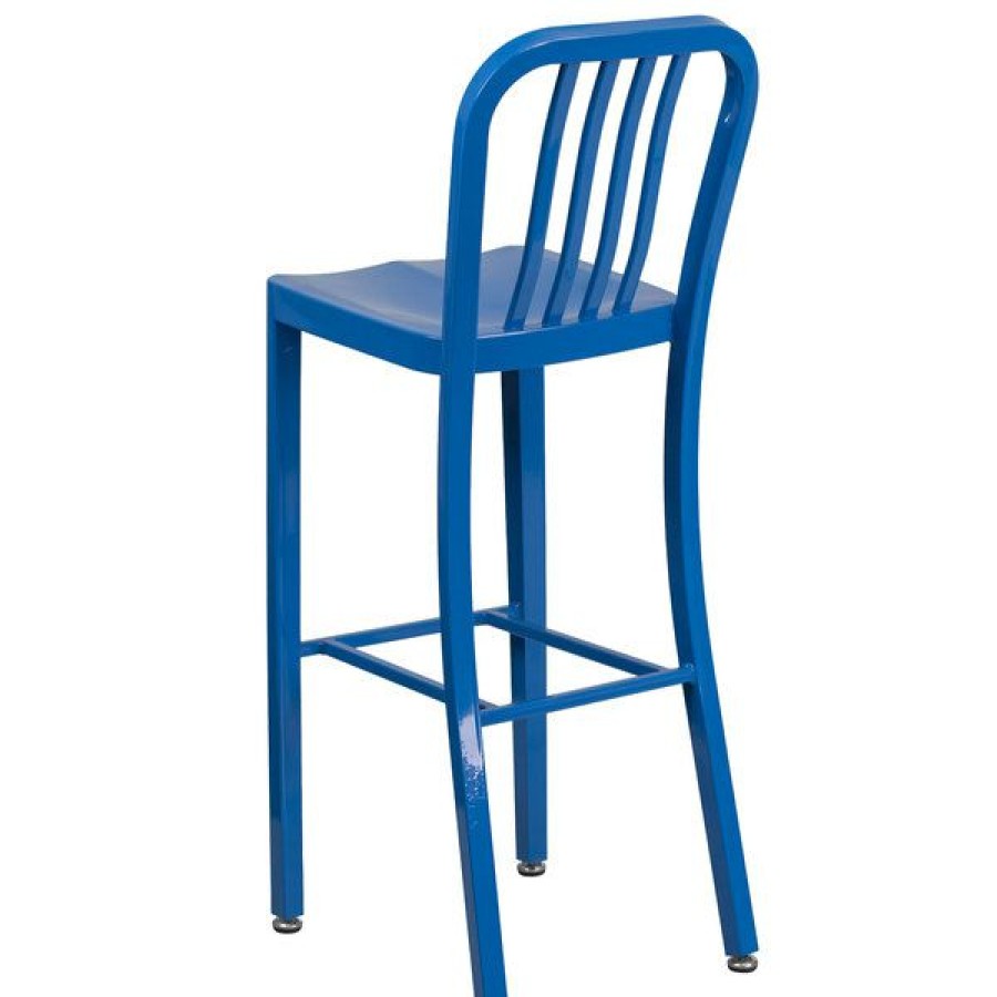 Outdoor Restaurant Bar Stools * | Best Sale Flash Furniture Ch-61200-30-Bl-Gg 30 Blue Metal Indoor / Outdoor Bar Height Stool With Vertical Slat Back