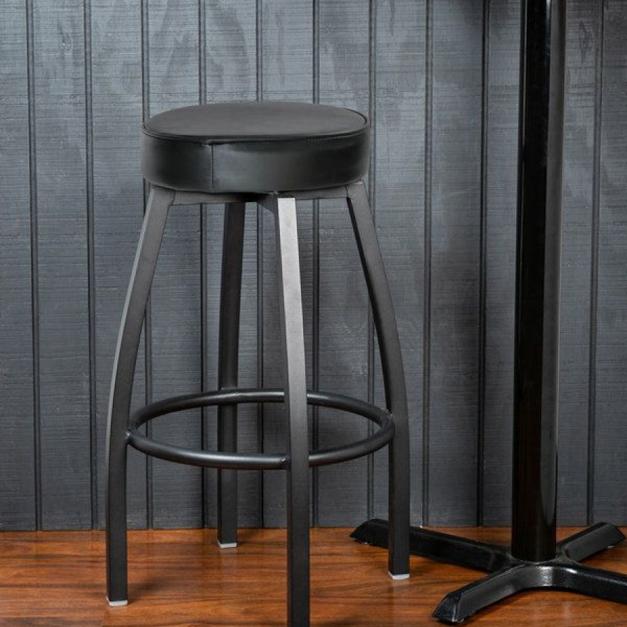 Restaurant Bar Stools * | Discount Lancaster Table & Seating Black Backless Barstool With Black Swivel Upholstered Seat