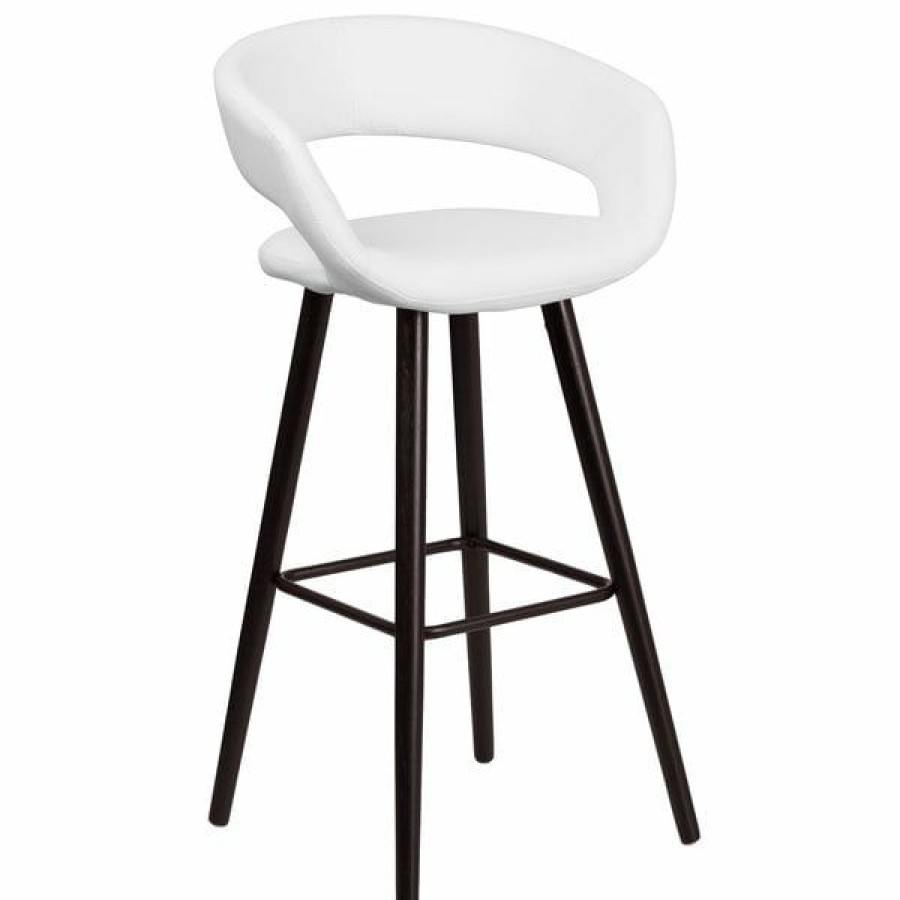 Restaurant Bar Stools * | Flash Sale Flash Furniture Ch-152560-Wh-Vy-Gg Brynn Series Cappuccino Wood Bar Height Stool With White Vinyl Seat