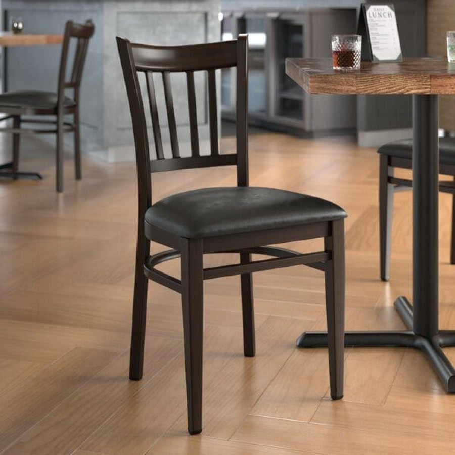 Restaurant Chairs * | Cheapest Lt&S Spartan Series Lancaster Table & Seating Spartan Series Metal Slat Back Chair With Walnut Wood Grain Finish And Black Vinyl Seat