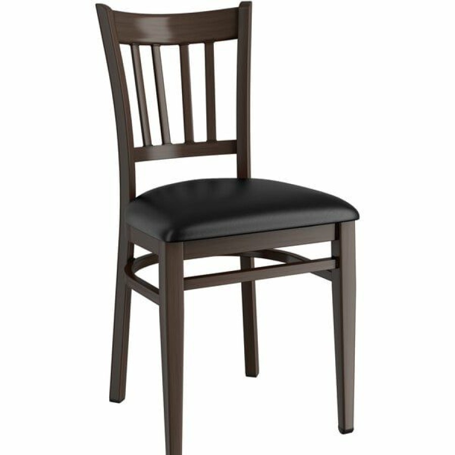 Restaurant Chairs * | Cheapest Lt&S Spartan Series Lancaster Table & Seating Spartan Series Metal Slat Back Chair With Walnut Wood Grain Finish And Black Vinyl Seat