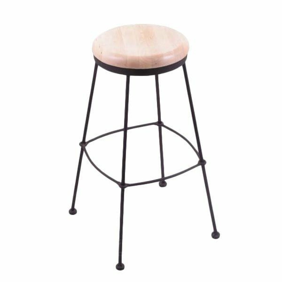 Restaurant Bar Stools * | Best Pirce Holland Bar Stool 303030Bwnatmpl Black Wrinkle Steel Bar Height Stool With Natural Maple Wood Seat