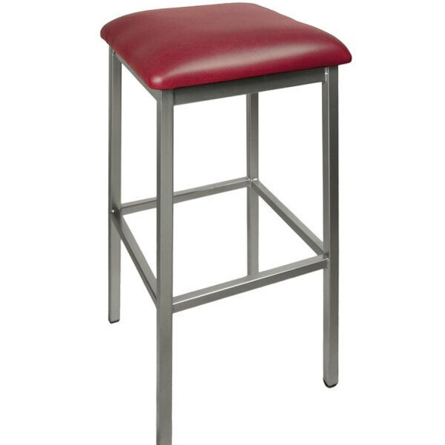 Restaurant Bar Stools * | Best Sale Bfm Seating 2510Bbuv-Cl Trent Clear Coated Steel Bar Stool With 2 Burgundy Vinyl Seat