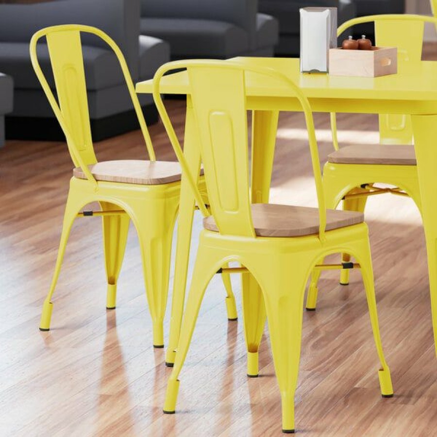 Restaurant Chairs * | Brand New Lt&S Alloy Series Lancaster Table & Seating Alloy Series Yellow Metal Indoor Industrial Cafe Chair With Vertical Slat Back And Natural Wood Seat