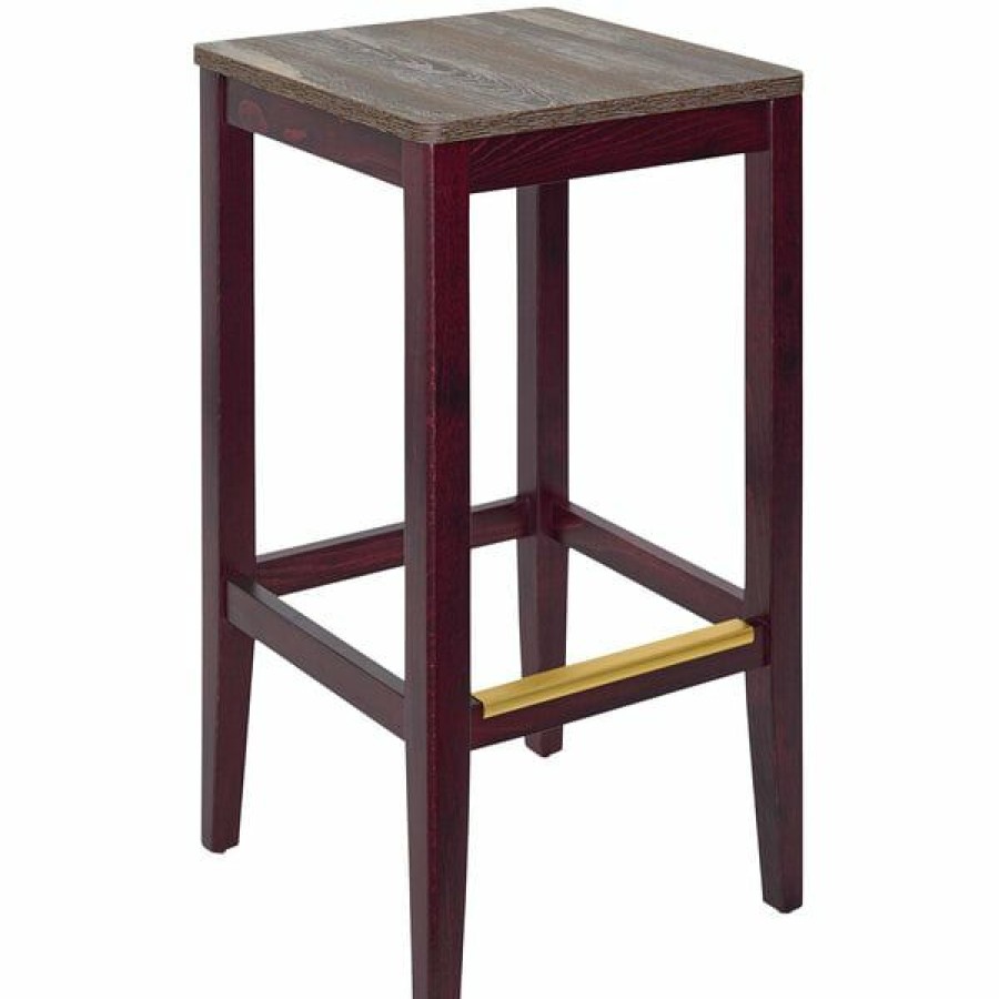 Restaurant Bar Stools * | Outlet Bfm Seating Stockton Dark Mahogany Beechwood Square Backless Barstool With Relic Farmhouse Seat