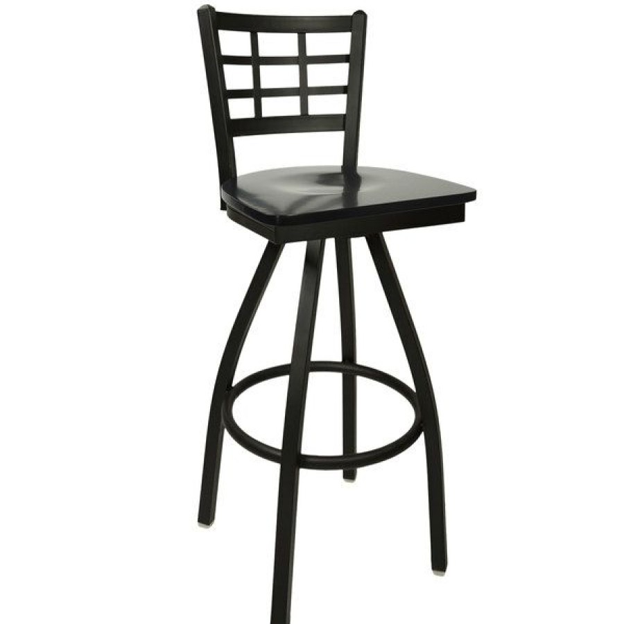 Restaurant Bar Stools * | Best Pirce Bfm Seating 2163Sblw-Sb Marietta Sand Black Metal Swivel Bar Height Chair With Black Wood Seat