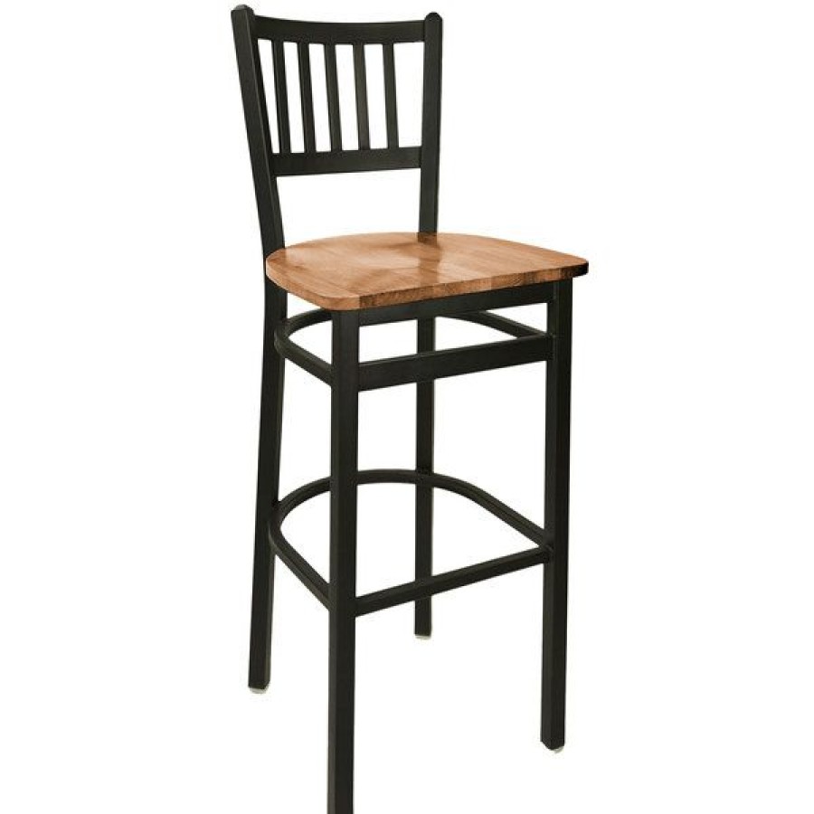 Restaurant Bar Stools * | Flash Sale Bfm Seating 2090Bash-Sb Troy Sand Black Steel Bar Height Chair With Autumn Ash Wooden Seat