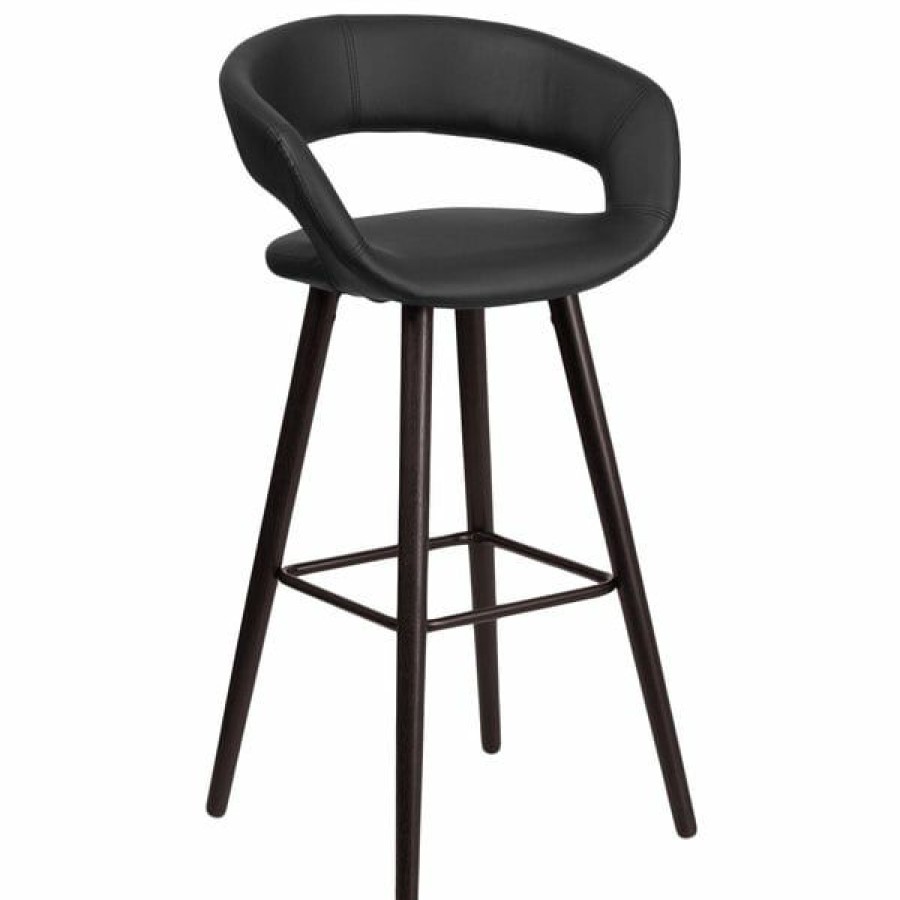 Restaurant Bar Stools * | Best Pirce Flash Furniture Ch-152560-Bk-Vy-Gg Brynn Series Cappuccino Wood Bar Height Stool With Black Vinyl Seat