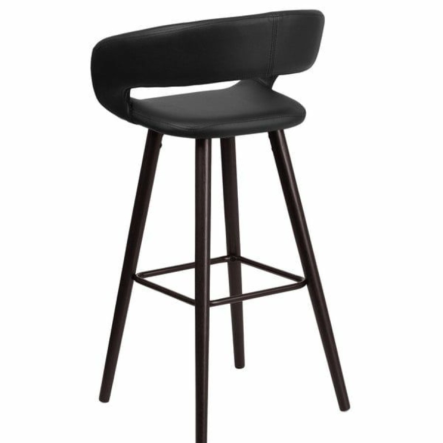 Restaurant Bar Stools * | Best Pirce Flash Furniture Ch-152560-Bk-Vy-Gg Brynn Series Cappuccino Wood Bar Height Stool With Black Vinyl Seat