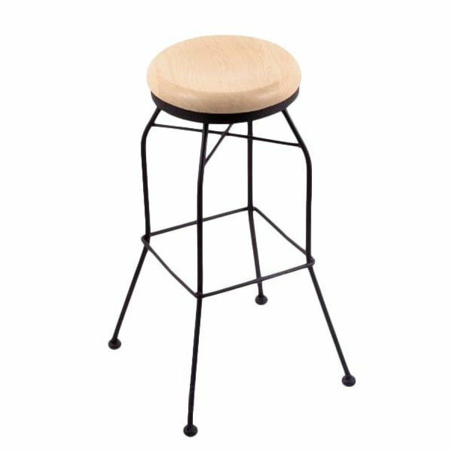 Restaurant Bar Stools * | Best Deal Holland Bar Stool 302030Bwnatmpl Black Wrinkle Steel Bar Height Swivel Stool With Natural Maple Wood Seat