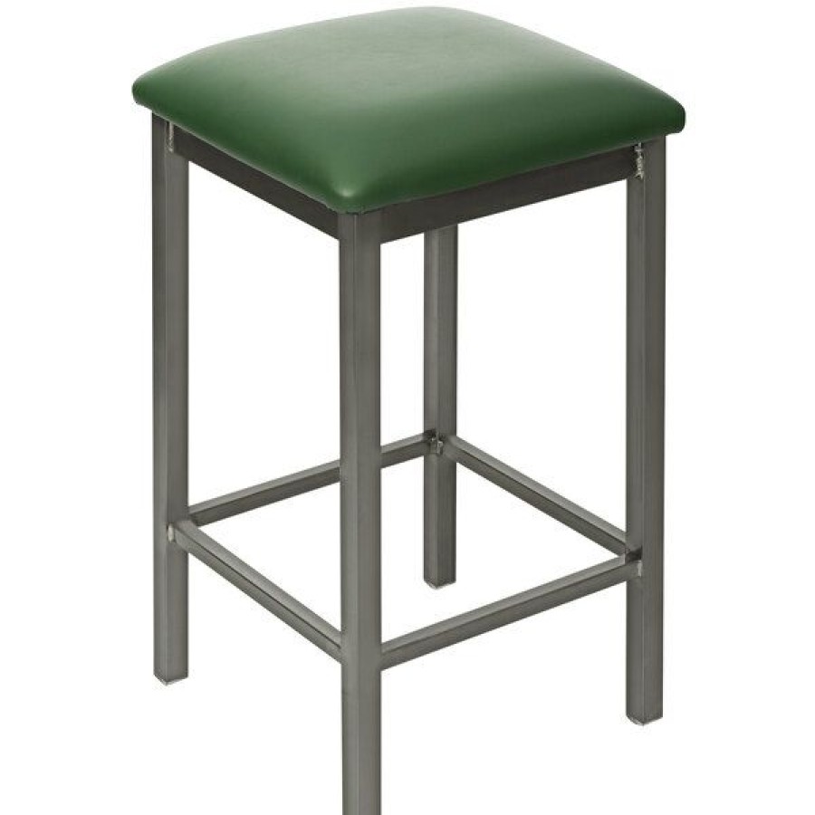 Restaurant Bar Stools * | Coupon Bfm Seating 2510Hgnv-Cl Trent Clear Coated Steel Bar Height Bar Stool With 2 Green Vinyl Seat