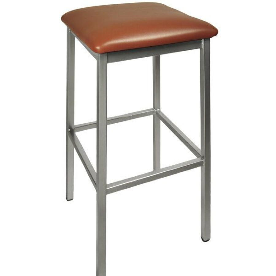 Restaurant Bar Stools * | Buy Bfm Seating 2510Blbv-Cl Trent Clear Coated Steel Bar Stool With 2 Light Brown Vinyl Seat