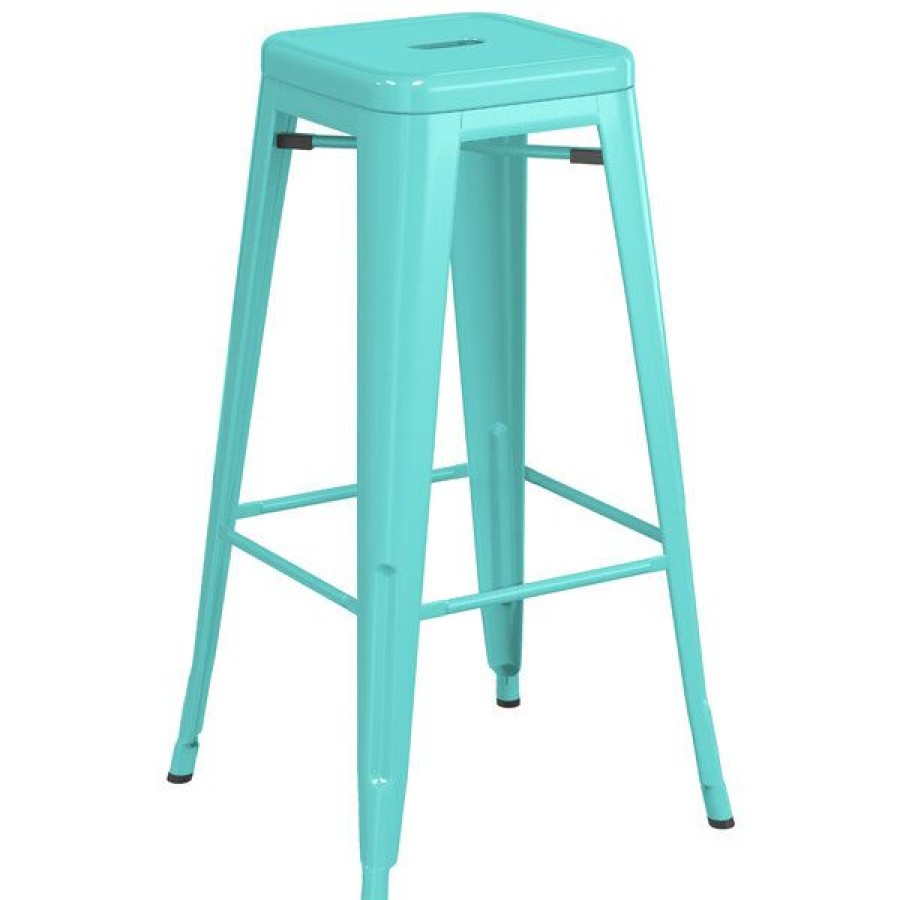 Outdoor Restaurant Bar Stools * | Buy Lt&S Alloy Series Lancaster Table & Seating Alloy Series Seafoam Stackable Metal Indoor / Outdoor Industrial Barstool With Drain Hole Seat