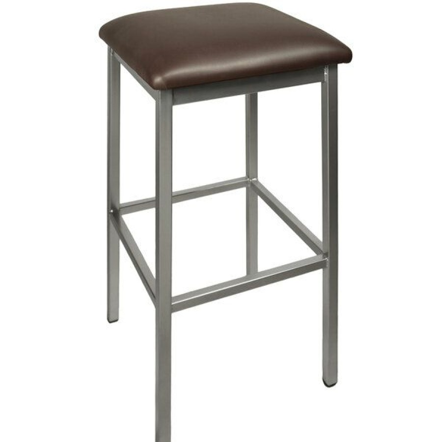 Restaurant Bar Stools * | Buy Bfm Seating 2510Bdbv-Cl Trent Clear Coated Steel Bar Stool With 2 Dark Brown Vinyl Seat