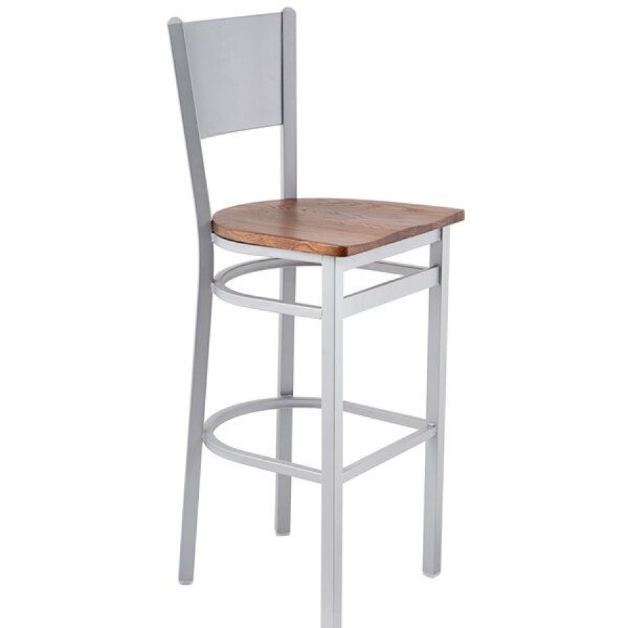 Restaurant Bar Stools * | Best Deal Bfm Seating 2140Bash-Sm Axel Silver Mist Steel Bar Height Chair With Autumn Ash Wood Seat