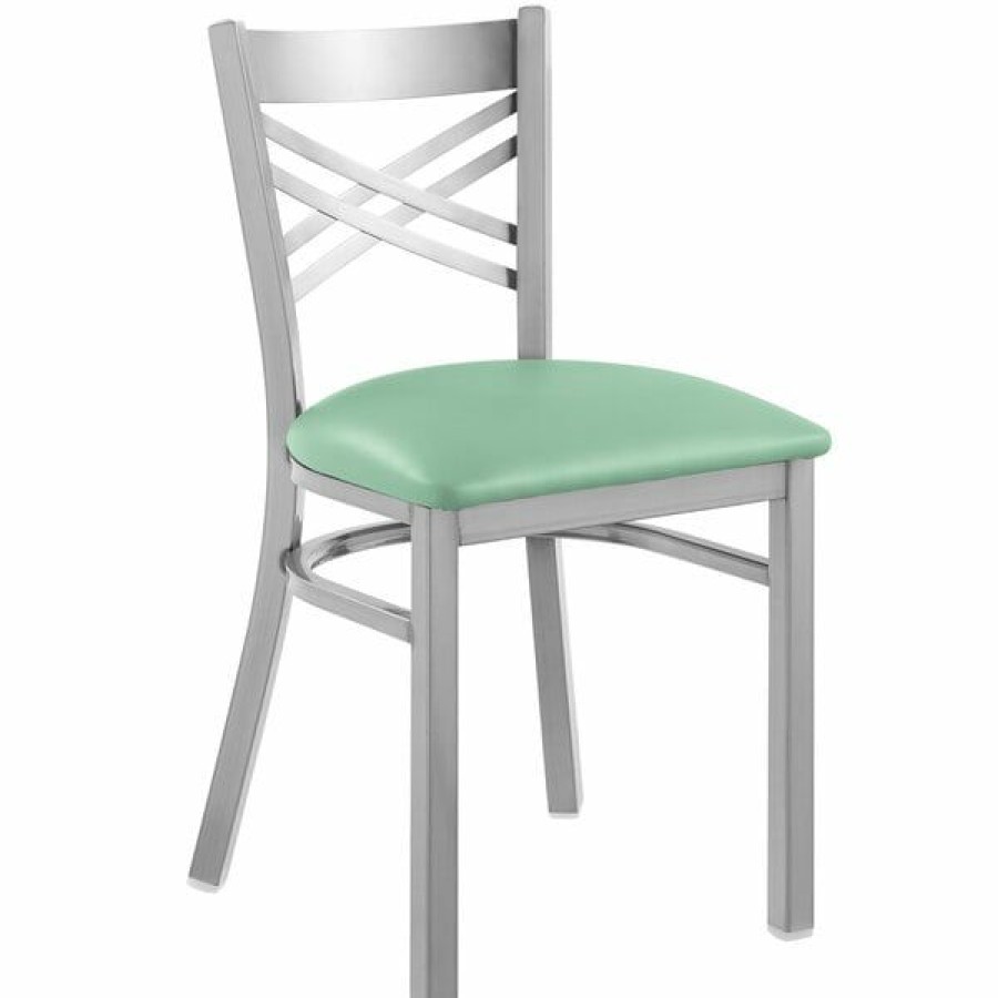 Restaurant Chairs * | Brand New Lancaster Table & Seating Clear Coat Cross Back Chair With Seafoam Padded Seat