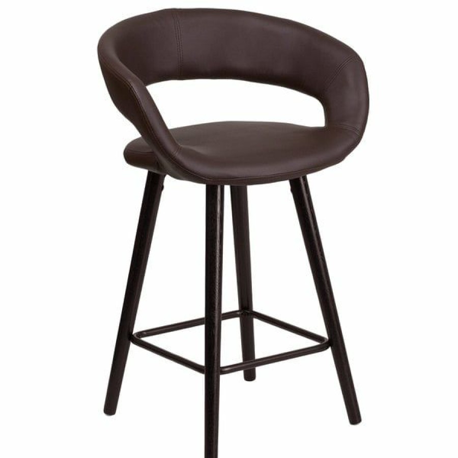 Restaurant Bar Stools * | Best Sale Flash Furniture Ch-152561-Brn-Vy-Gg Brynn Series Cappuccino Wood Counter Height Stool With Brown Vinyl Seat