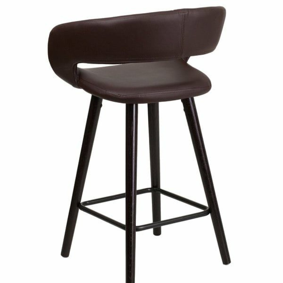 Restaurant Bar Stools * | Best Sale Flash Furniture Ch-152561-Brn-Vy-Gg Brynn Series Cappuccino Wood Counter Height Stool With Brown Vinyl Seat