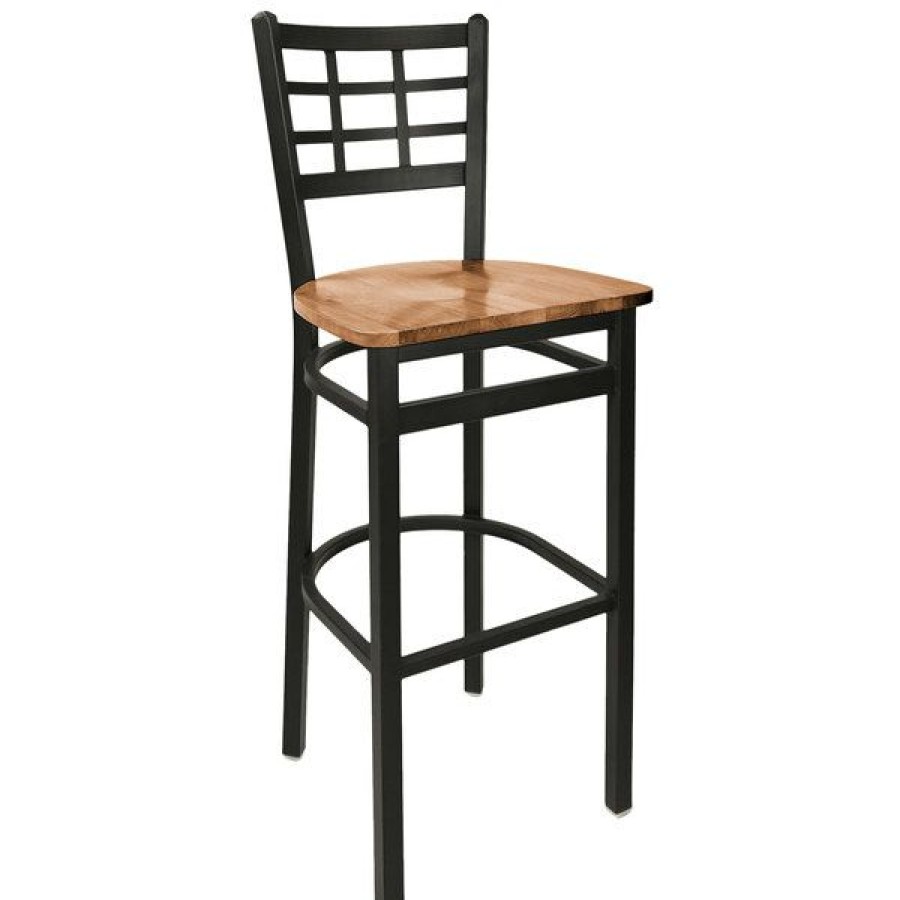 Restaurant Bar Stools * | Promo Bfm Seating 2163Bash-Sb Marietta Sand Black Steel Bar Height Chair With Autumn Ash Wooden Seat