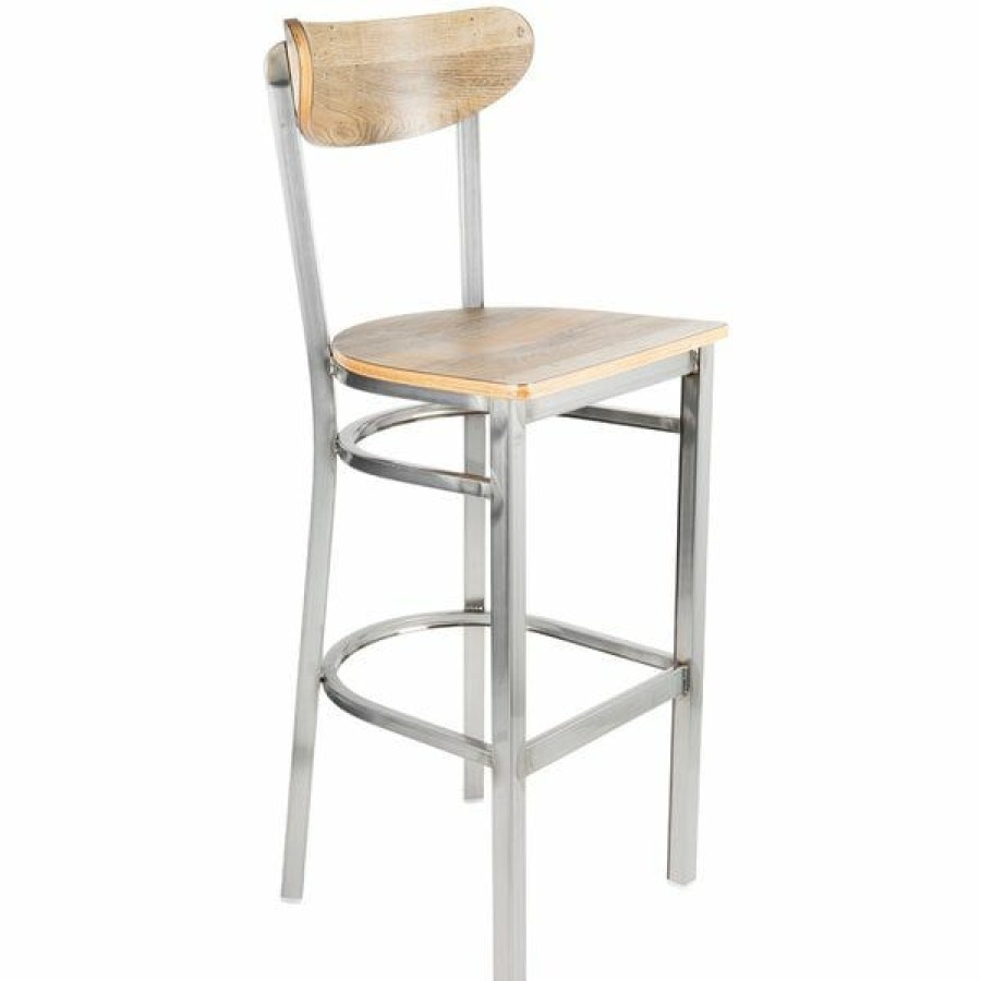 Restaurant Bar Stools * | Buy Lt&S Boomerang Series Lancaster Table & Seating Boomerang Bar Height Clear Coat Chair With Driftwood Seat And Back