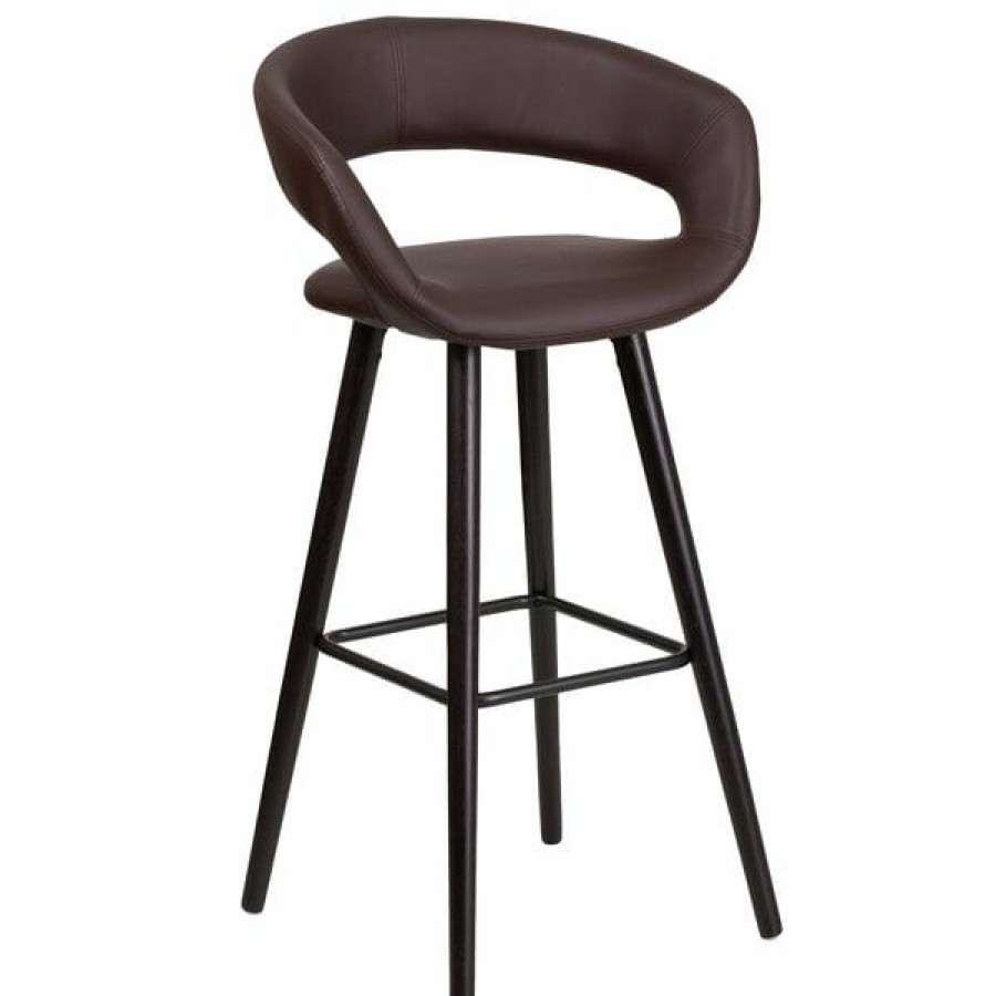 Restaurant Bar Stools * | Brand New Flash Furniture Ch-152560-Brn-Vy-Gg Brynn Series Cappuccino Wood Bar Height Stool With Brown Vinyl Seat