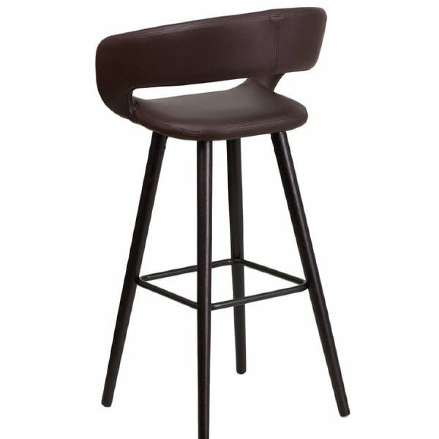 Restaurant Bar Stools * | Brand New Flash Furniture Ch-152560-Brn-Vy-Gg Brynn Series Cappuccino Wood Bar Height Stool With Brown Vinyl Seat