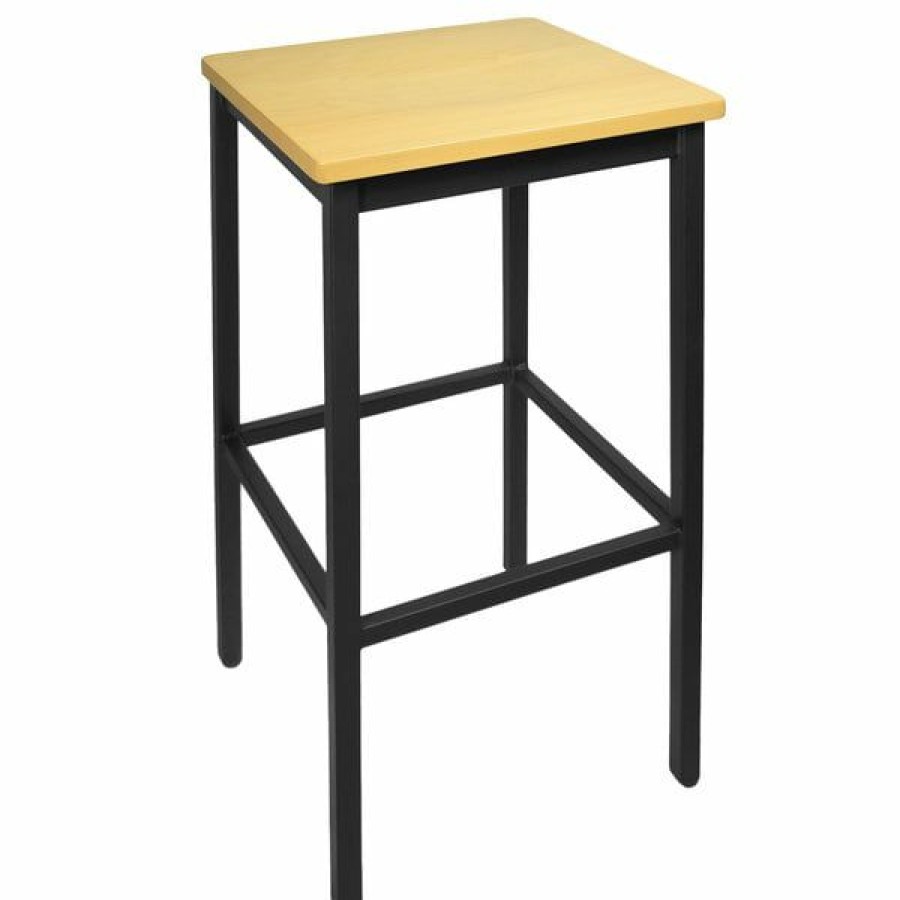 Restaurant Bar Stools * | Best Reviews Of Bfm Seating 2510Bntw-Sb Trent Sand Black Metal Barstool With Natural Wood Seat