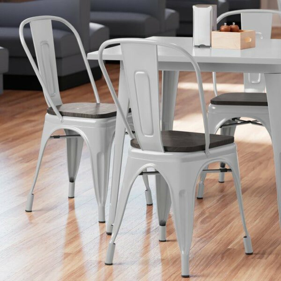 Restaurant Chairs * | Cheap Lt&S Alloy Series Lancaster Table & Seating Alloy Series Silver Metal Indoor Industrial Cafe Chair With Vertical Slat Back And Black Wood Seat