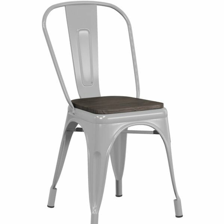 Restaurant Chairs * | Cheap Lt&S Alloy Series Lancaster Table & Seating Alloy Series Silver Metal Indoor Industrial Cafe Chair With Vertical Slat Back And Black Wood Seat