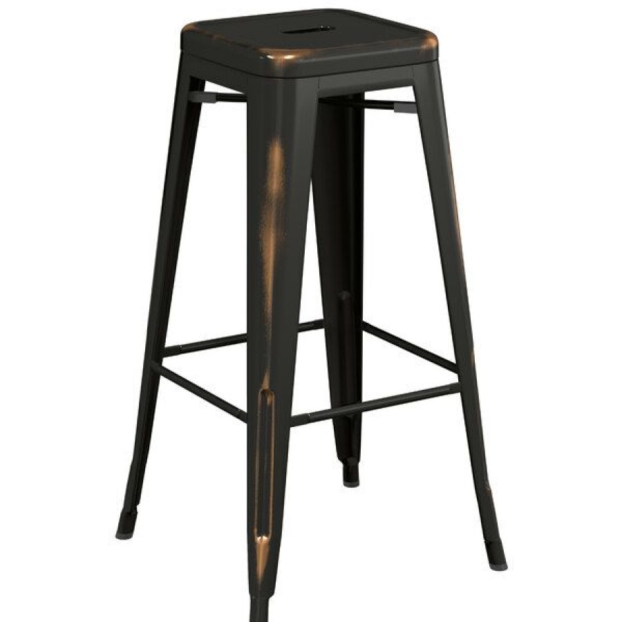 Outdoor Restaurant Bar Stools * | Top 10 Lt&S Alloy Series Lancaster Table & Seating Alloy Series Distressed Copper Stackable Metal Indoor / Outdoor Industrial Barstool With Drain Hole Seat